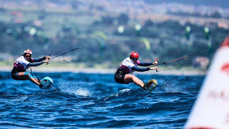 Lysa Caval and Derin Atakan chasing Catalina Turienzo - 2024 Formula Kite Youth Worlds photo copyright IKA media/ Robert Hajduk: taken at  and featuring the Kiteboarding class