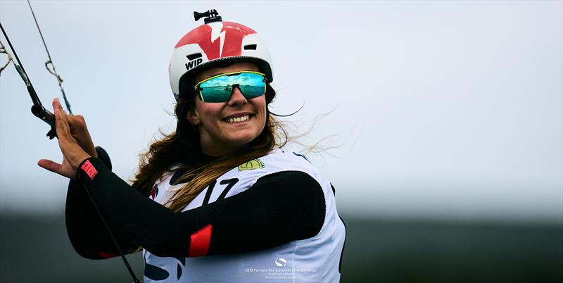  Lysa Caval has a great attitude even after a frustrating three races of catching debris on her foil - 2025 Formula Kite European Championships photo copyright IKA Media / Robert Hajduk taken at  and featuring the Kiteboarding class
