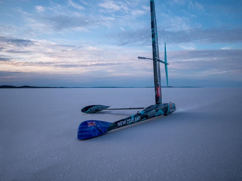 Emirates Team New Zealand's wind powered land speed World Record attempt at South Australia's Lake Gairdner. The Land yacht called 'Horonuku' is assembled on the lake and taken for its first sail - photo © Emirates Team New Zealand