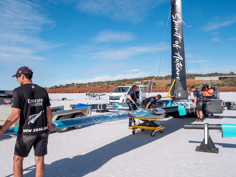 Emirates Team New Zealand's wind powered land speed World Record attempt at South Australia's Lake Gairdner. The Land yacht called 'Horonuku' is assembled on the lake and taken for its first sail photo copyright Emirates Team New Zealand taken at Royal New Zealand Yacht Squadron and featuring the Land Yacht class