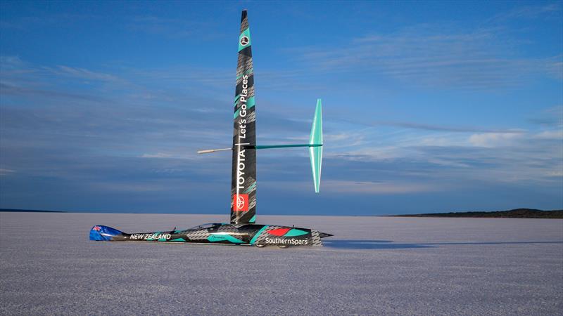 Emirates Team New Zealand's wind powered land speed World Record attempt at South Australia's Lake Gairdner. The Land yacht called 'Horonuku' is assembled on the lake and taken for its first sail - photo © Emirates Team New Zealand