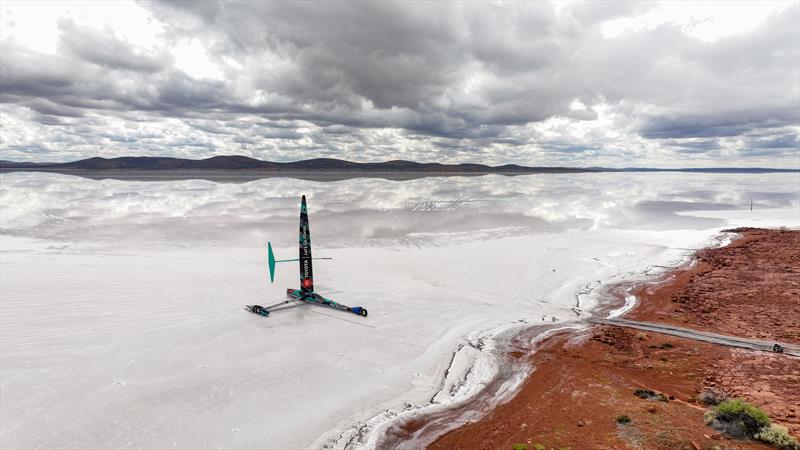 Emirates Team New Zealand's wind powered land speed World Record attempt at South Australia's Lake Gairdner. The Land yacht called 'Horonuku' is assembled on the lake and taken for its first sail - photo © Emirates Team New Zealand