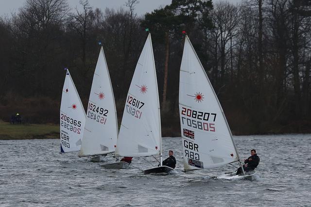 Close racing at the front of the Laser fleet on day 5 of the Alton Water Frostbite Series photo copyright Tim Bees taken at Alton Water Sports Centre and featuring the ILCA 7 class