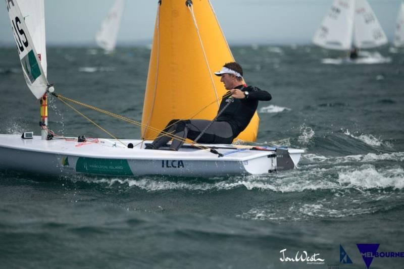 Luke Elliott (AUS) moved up the leaderboard with a win and a second place - 2020 ILCA Laser Standard World Championship, day 2 photo copyright Jon West Photography taken at Sandringham Yacht Club and featuring the ILCA 7 class