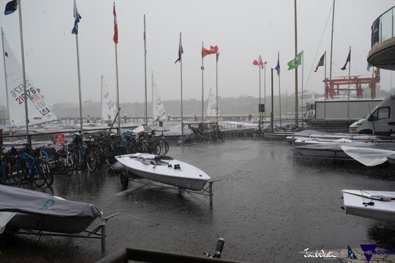 Wild weather sweeps Sandringham Yacht Club, meaning no sailing at the Laser World Championships on Friday Feb 14 photo copyright Jon West Photography taken at Sandringham Yacht Club and featuring the ILCA 7 class