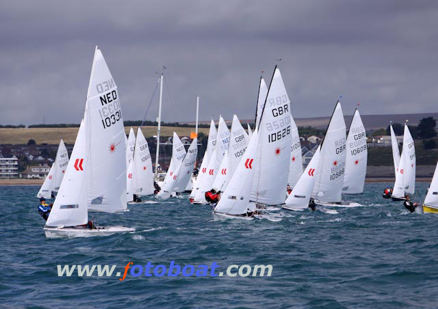 Three races in the Bay on day 4 of the Laser 2 worlds in Weymouth photo copyright Steve Bell / www.fotoboat.com taken at Weymouth & Portland Sailing Academy and featuring the Laser 2 class