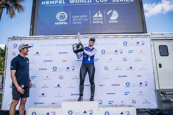 Malcolm Page and U.S. Laser Radial Sailor Paige Railey celebrate her proud silver medal at the 2019 Hempel World Cup Series Miami - photo © ©JESUS RENEDO/SAILING ENERGY/WORLD SAILING