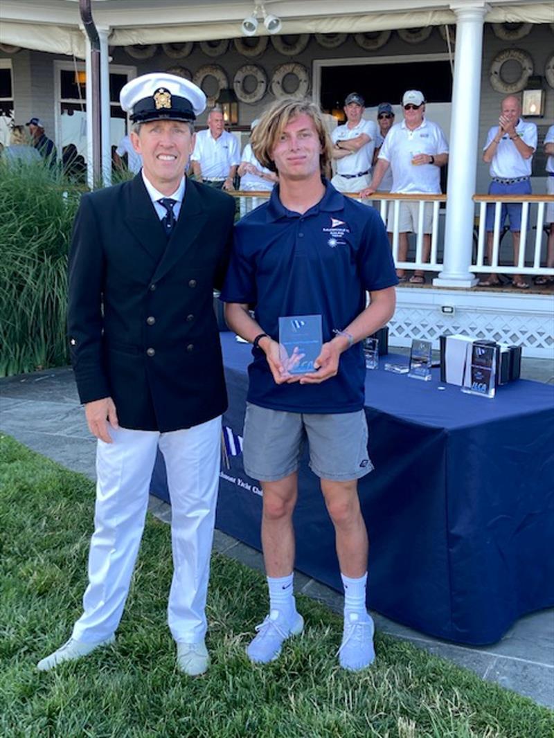 ILCA 6 winner Jake Homberger with Rear Commodore Chris Schoen - 2022 ILCA Atlantic Coast Championship photo copyright Buttons Padin taken at Larchmont Yacht Club and featuring the ILCA 6 class