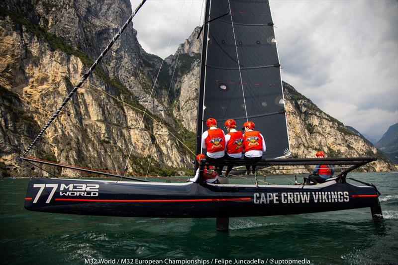 The Cape Crow Vikings with skipper Hakan Svensson on Lake Garda - M32 European Championships 2022 photo copyright M32World / Felipe Juncadella taken at Fraglia Vela Riva and featuring the M32 class