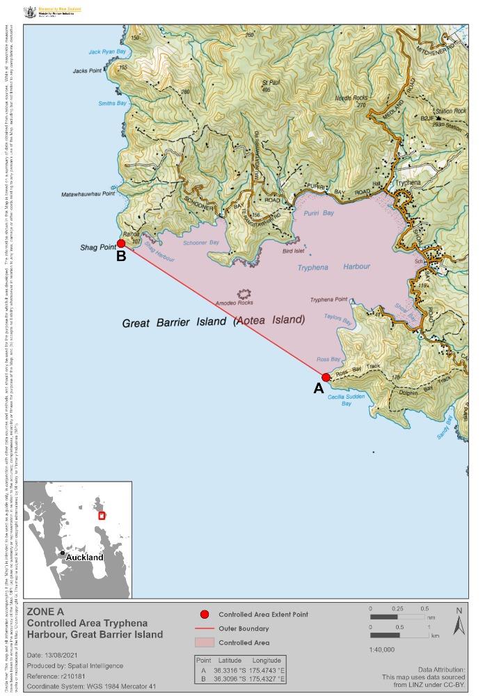 Zone A - Tryphena Harbour - Aotea Great Barrier - declared to try to prevent the movement of caulerpa brachypus - photo © Biosecurity NZ