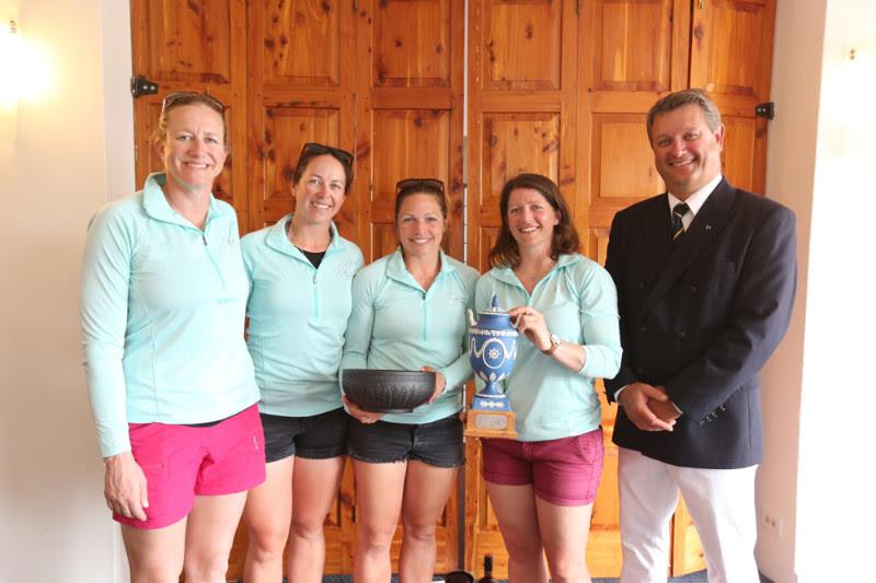 Annie Lush (left), Hannah Diamond, Kate Macgregor and Lucy Macgregor join Royal Bermuda Yacht Club Commodore Jon Corless with the Wedgwood Heritage Trophy photo copyright Charles Anderson / RBYC taken at Royal Bermuda Yacht Club and featuring the Match Racing class
