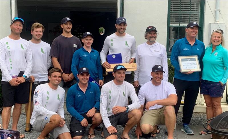 Oakcliff International 2023 podium - 1st Place Chris Poole/ Riptide Racing (back row 4th from right), 2nd Place Gavin Brady/ True Blue Racing (back row 2nd from right), 3rd Place Dave Hood/ DH3 Racing (back row 3rd from right) photo copyright WMRT taken at Oakcliff Sailing Center and featuring the Match Racing class