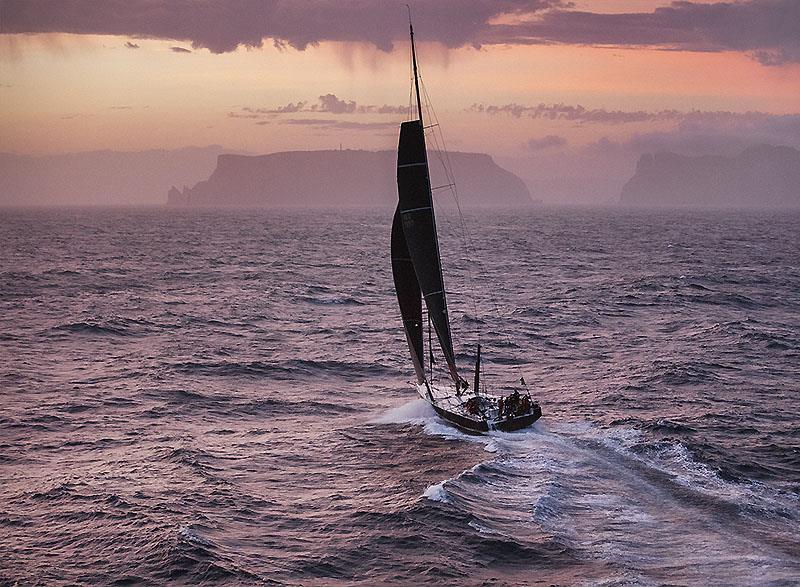 2017 Sydney Hobart Yacht race and Beau Geste makes for landfall as the day ends in Tasmania photo copyright RichardBennett taken at Royal Yacht Club of Tasmania and featuring the Maxi class