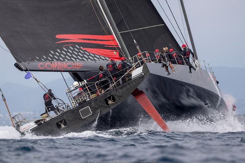 The mighty 100ft Comanche was awarded the new Line Honours prize photo copyright Gilles Martin-Raget / Les Voiles de Saint-Tropez taken at Société Nautique de Saint-Tropez and featuring the Maxi class