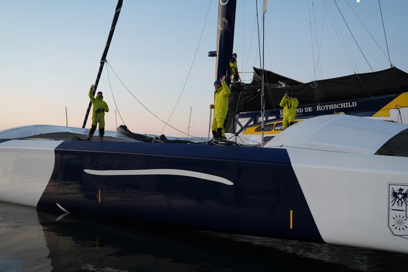 Maxi Edmund de Rothschild commences Jules Verne Trophy, Sunday Feb 12, 2023 from Ushant photo copyright E. Stichelbaut  taken at  and featuring the Maxi class