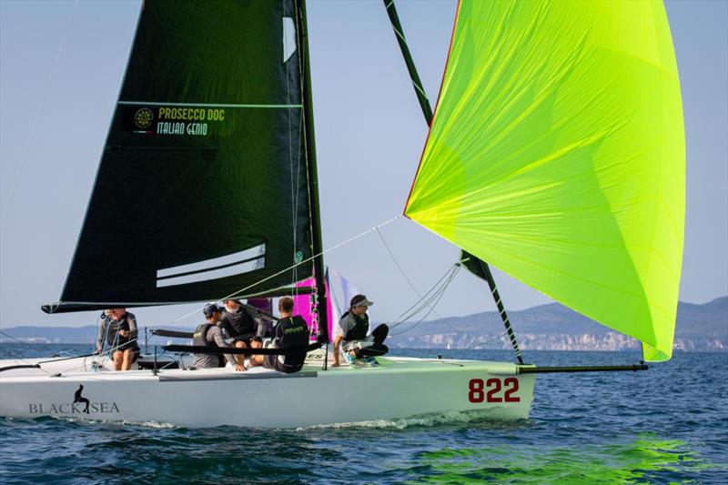 Two bullets on Saturday went to Black Seal GBR694 (3-1-1 on Day 2) of Richard Thompson steered by local Stefano Cherin, who moves up to second place in overall ranking now - final event of the Melges 24 European Sailing Series 2021 - Trieste, Italy photo copyright Ufficio Stampa Barcolana / Filippo Gobbato taken at  and featuring the Melges 24 class