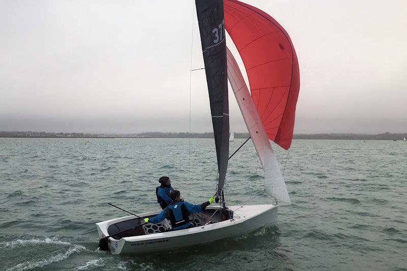 David and Vicky Lenz win the final race in Class 2 during the Lymington Town Dinghy Winter Series photo copyright LTSC taken at Lymington Town Sailing Club and featuring the Merlin Rocket class