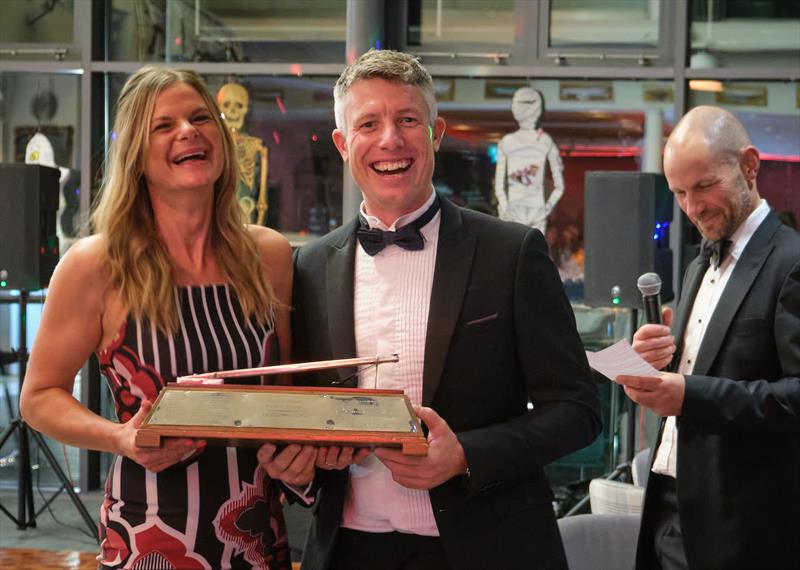 Merlin Rocket End Of Season Dinner: Rachael Gray pictured with Stuart Bithell, winning crew of the Merlin Rocket Craftinsure Silver Tiller (Tom Gillard was not able to make the evening) photo copyright Patrick Blake taken at Parkstone Yacht Club and featuring the Merlin Rocket class