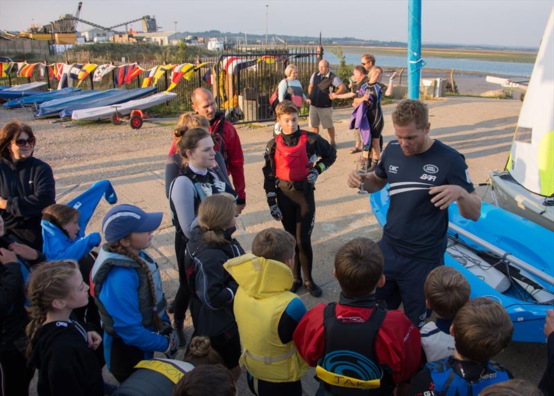 David ‘Freddie' Carr names the new boats at Tudor Sailing Club photo copyright Hannah Barnes taken at Tudor Sailing Club