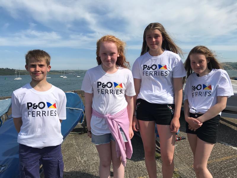 junior sailors sporting their P&O Ferries t-shirts during the Larne Lough Weekend photo copyright Lucy Whitford taken at East Antrim Boat Club