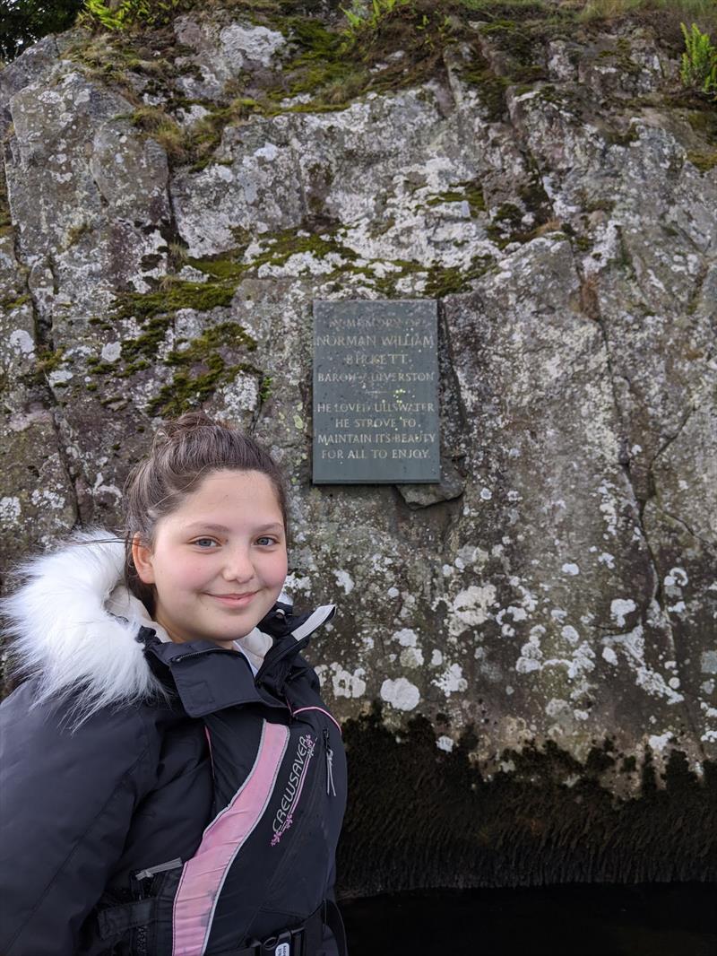 Honore Bailey at the Birkett plaque on Kailpot Crag photo copyright Andrew Bailey taken at Ullswater Yacht Club