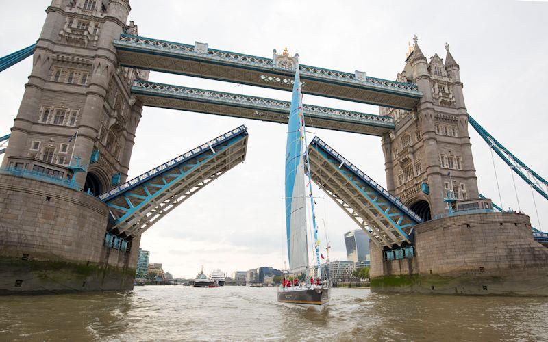 Newly restored iconic yacht Maiden made her first journey and sailed under Tower Bridge, before embarking on a campaign for girls' education photo copyright Maiden taken at 