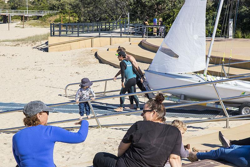 I just bet that little kid knows he's looking at sailing royalty - 470 World Champions and Olympic Gold Medallist (Mat Belcher) and Silver (Will Ryan) take the short walk to the beach at Coffs Harbour. - photo © John Curnow