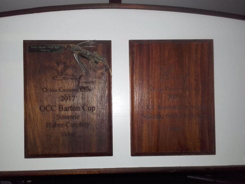 The two plaques on 'Nehaj' - photo © Ocean Cruising Club