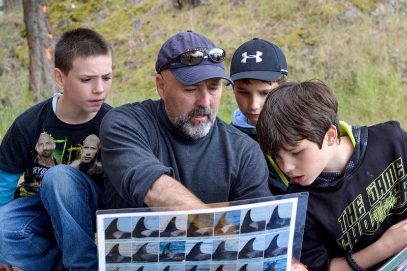 Jeff Hogan of Killer Whale Tales shares details of Southern Resident and other types of killer whales with students prior to COVID restrictions photo copyright Killer Whale Tales taken at 