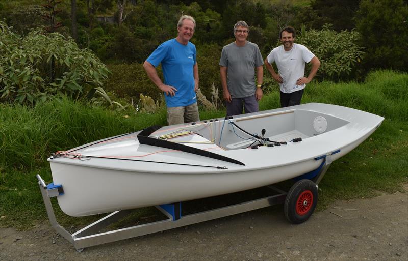 Owners of Mackay Boats - Owen Mackay, John Clinton and Dave McDiarmid, at launching day of the first full fibreglass Zephyr photo copyright Zephyr Class taken at 