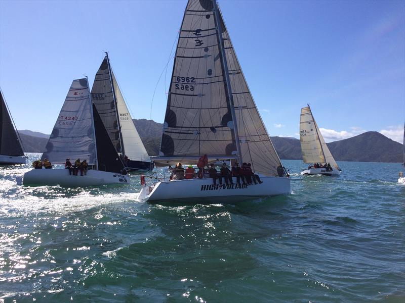 High voltage battling the start photo copyright Karmyn Ingram - Waikawa Boating Club taken at Waikawa Boating Club