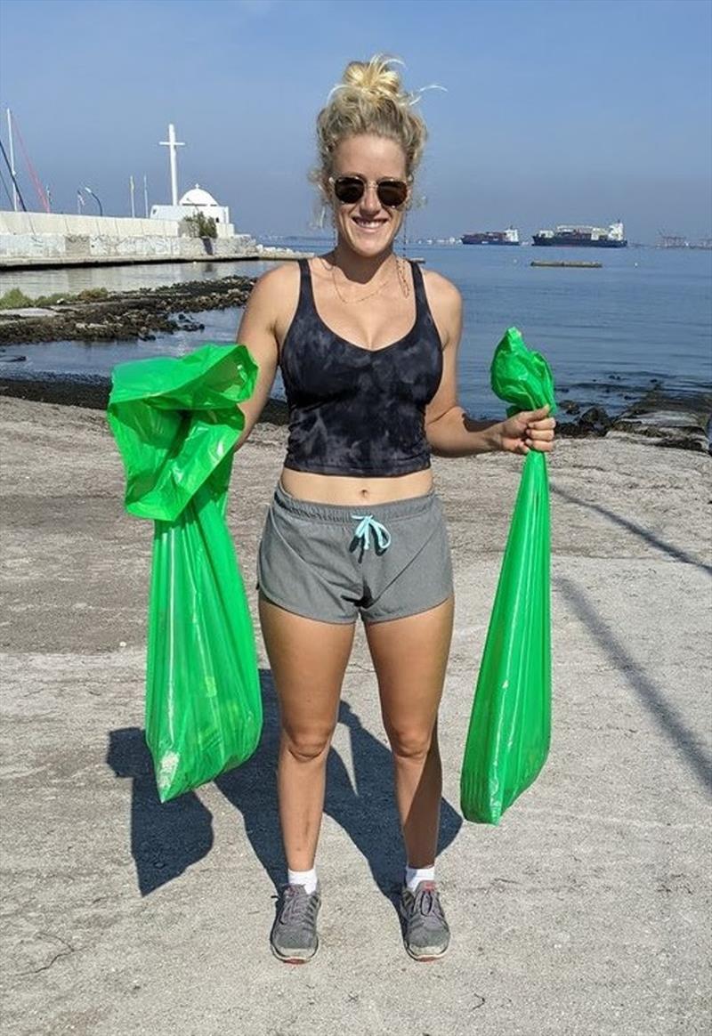 Odile Van Aaholt (NED) leads the fleet through a beach clean photo copyright Ben Remocker taken at 