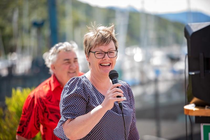 Deputy Mayor Nadine Taylor opens the club racing season  - launch of MV Ray White - October 2021 photo copyright Karmyn Ingram taken at Waikawa Boating Club