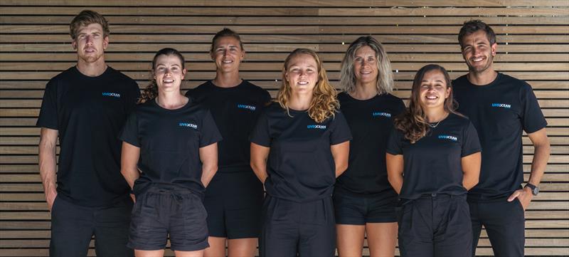 Live Ocean Racing team competing in ETF26 Grand Prix along with founders Peter Burling and Blair Tuke. (L) Peter Burling, Erica Dawson, Molly Meech, Liv Mackay, Jo Aleh, Alex Maloney, Blair Tuke (R), 2 – Live Ocean Racing boat in training photo copyright Joshua McCormack taken at Royal New Zealand Yacht Squadron