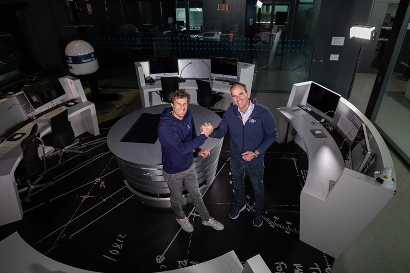 Paul Meilhat and Richard Brisius shake hands at Race Control, Alicante photo copyright Alexander Champy-McLean / The Ocean Race taken at 