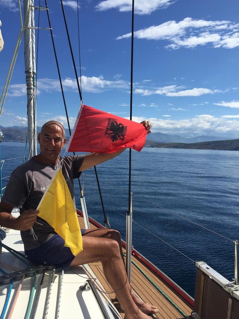 Raising the Albanian and Q Flag as we enter Albanian Waters photo copyright SV Red Roo taken at 