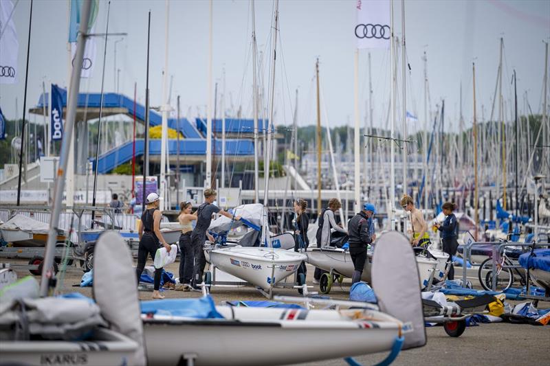Final preparations on the harbor apron before the first races of Kiel Week 2023 - photo © Kieler Woche / Sascha Klahn