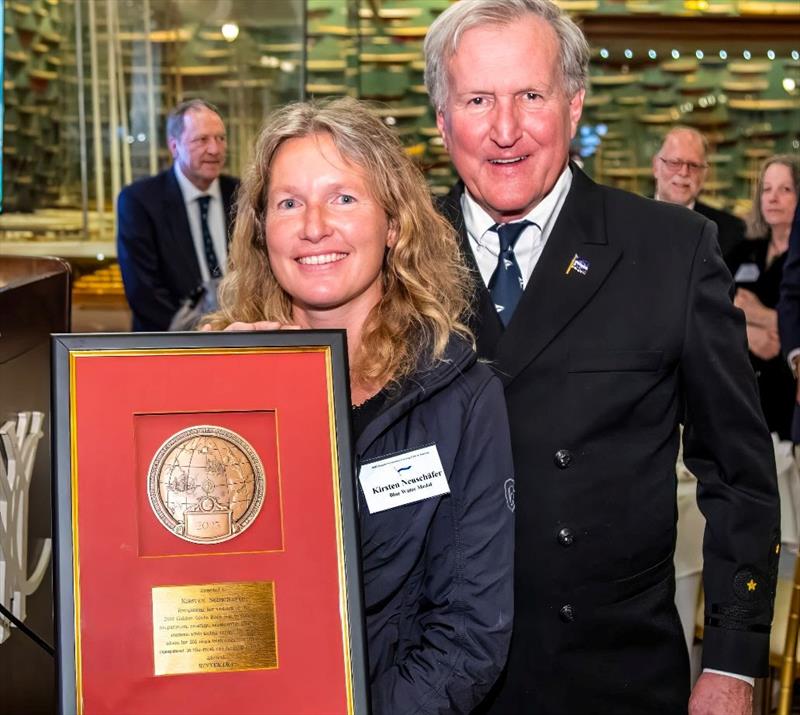 Kirsten Neuschäfer receives the 2023 Blue Water Medal from CCA Commodore Jay Gowell photo copyright Dan Nerney taken at Cruising Club of America