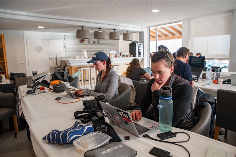 Allison Chenard (USST Media and Communications) and Lexi Pline (US Sailing Association Media and Communications) work in the Trofeo Princesa Sofía Media Center photo copyright US Sailing Team taken at Real Club Náutico de Palma