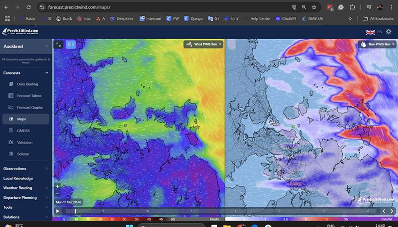 Arnaud Monges perfect screen - split view so you can display different weather information on the left and right sides for the same area and time  photo copyright Predictwind.com taken at 