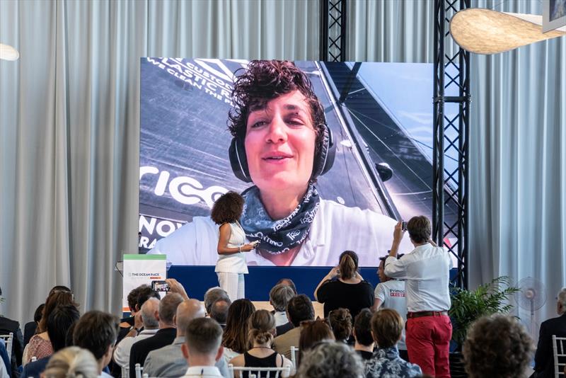 Danni Washington, Cecilia Zorzi - 27th June 2023, Sailors Terrace, Ocean Live Park, Genova, Italy. The Ocean Race Summit Genova - photo © Cherie Bridges / The Ocean Race