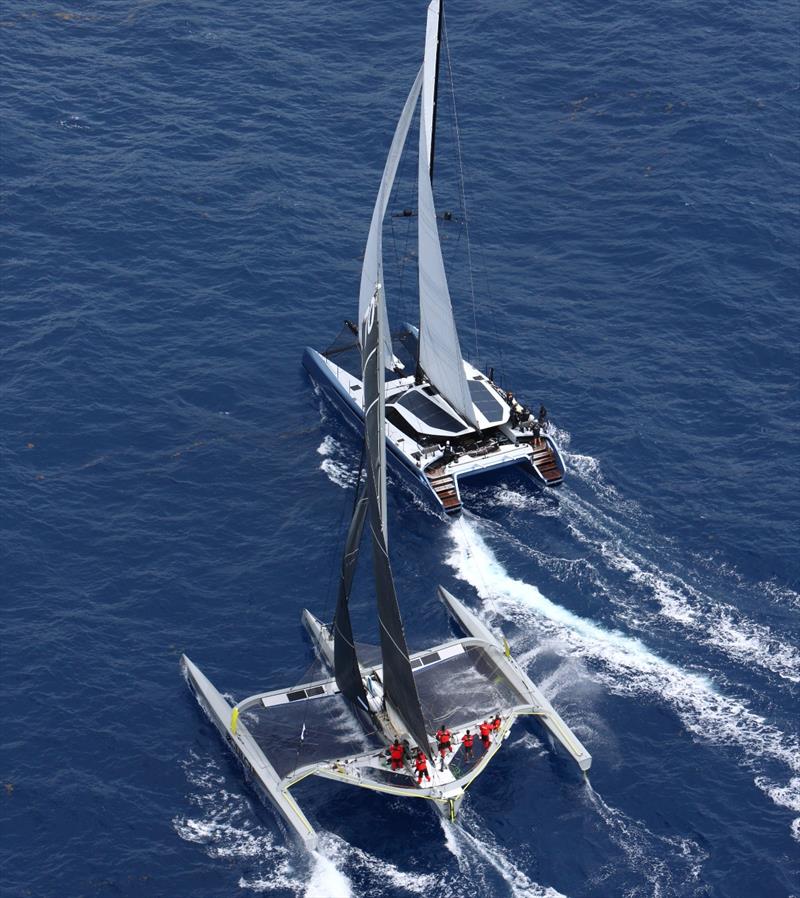 Erik Maris' MOD70 Zoulou and the Gunboat 68 Tosca line up in last year's Caribbean 600 photo copyright RORC / Tim Wright taken at Royal Ocean Racing Club and featuring the MOD70 class