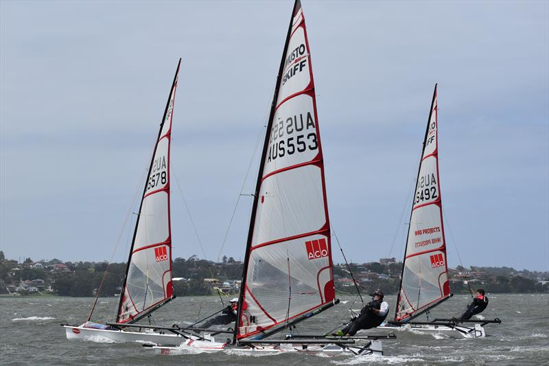 The top 3 battle it out at the 2022 Australian Musto Skiff Nationals photo copyright Brendan Markey taken at Illawarra Yacht Club and featuring the Musto Skiff class