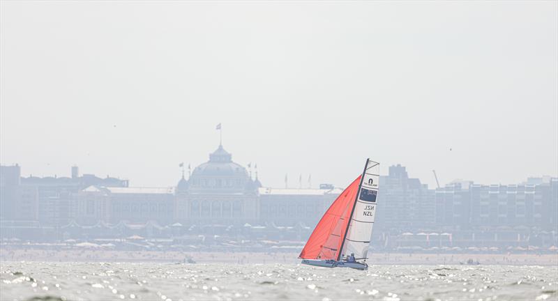 Helena Sanderson / Cam McGlashan (NZL) - Nacra 15 - Allianz Youth World Sailing Championships - Day 4 - The Hague - July 2022 photo copyright Sailing Energy / World Sailing taken at Jachtclub Scheveningen and featuring the Nacra 15 class