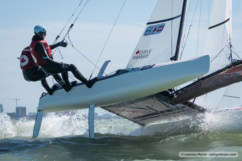 Racing on day 2 of the Nacra 17, 49er & 49erFX Worlds in Clearwater, Florida photo copyright Laurens Morel / www.saltycolours.com taken at Sail Life and featuring the Nacra 17 class