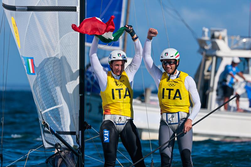 Nacra 17 Gold for Ruggero Tita and Caterina Banti (ITA) at the Tokyo 2020 Olympic Sailing Competition photo copyright Sailing Energy / World Sailing taken at  and featuring the Nacra 17 class