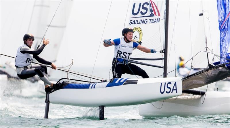 Riley Gibbs and Anna Weis - Ready Steady Tokyo, day 3 photo copyright Pedro Martinez / Sailing Energy / World Sailing taken at  and featuring the Nacra 17 class