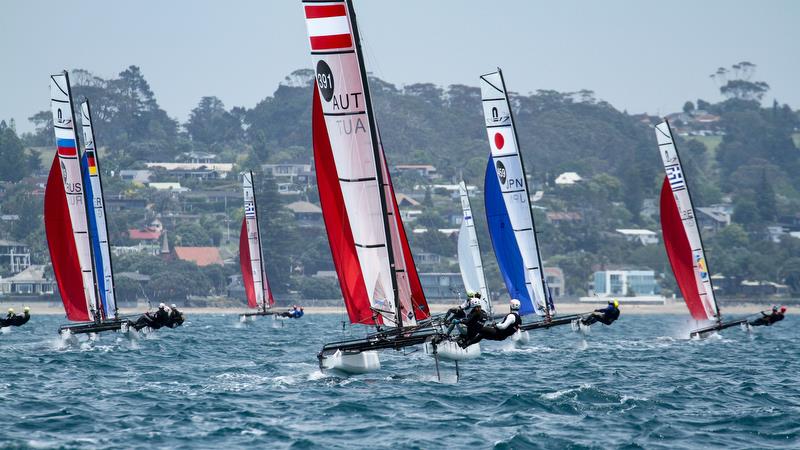 Nacra 17 - Hyundai Worlds - Day 4, December 6, 2019 , Auckland NZ photo copyright Richard Gladwell / Sail-World.com taken at Royal Akarana Yacht Club and featuring the Nacra 17 class