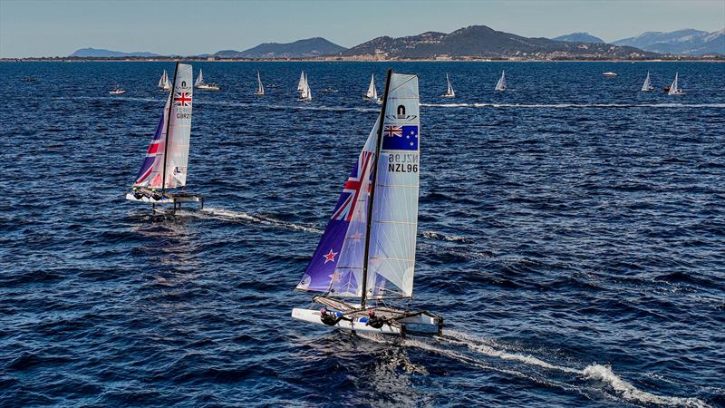 Micah Wilkinson and Erica Dawson (NZL) - Nacra 17 - Day 5 - NZL Sailing Team - Semaine Olympique Française de Hyères - April 2022 photo copyright Sailing Energy / FFVOILE taken at  and featuring the Nacra 17 class