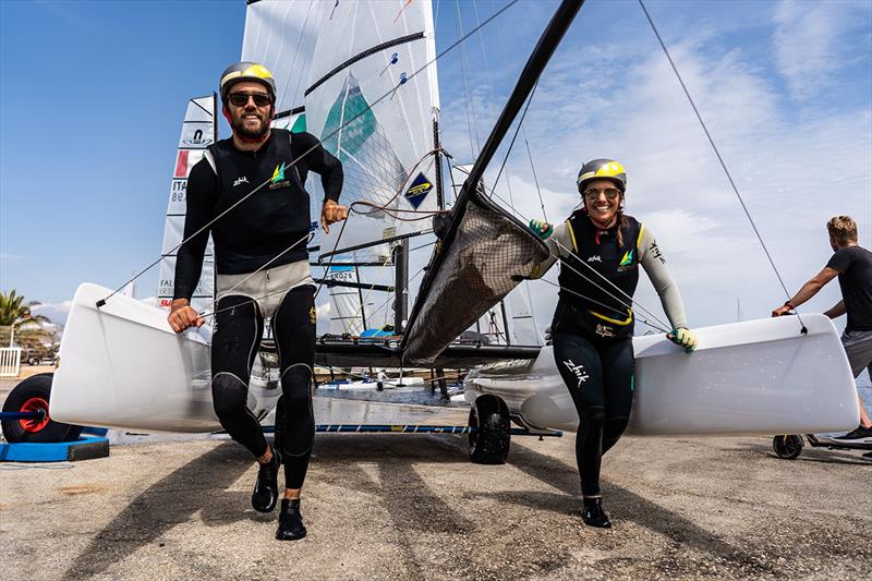 Jason Waterhouse & Lisa Darmanin (Nacra 17) competing at French Olympic Week Hyères photo copyright Beau Outteridge / Australian Sailing Team taken at  and featuring the Nacra 17 class